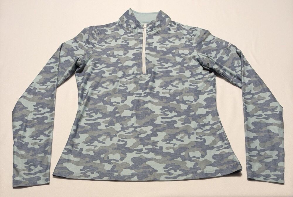 Straight Down Camo 1/4 Zip Long Sleeve Shirt Womens XS Performance Pullover LOGO